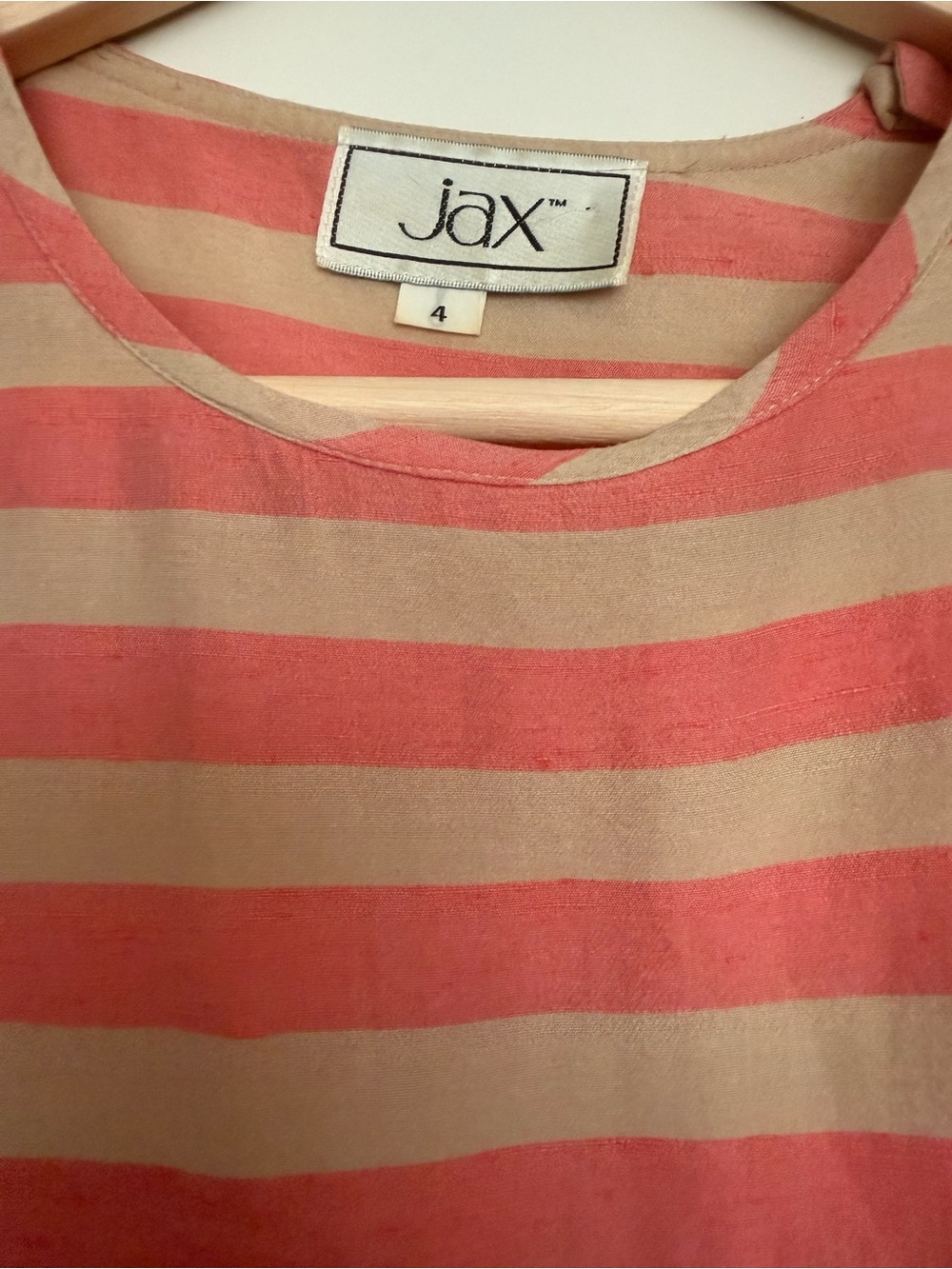 Vintage Jax Silk blend Coral Salmon and Tan Beige Striped T-shirt Blouse 4 S/M